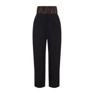 Alaïa High-Waisted Black Wool Trousers With Leather Panels - NWT
